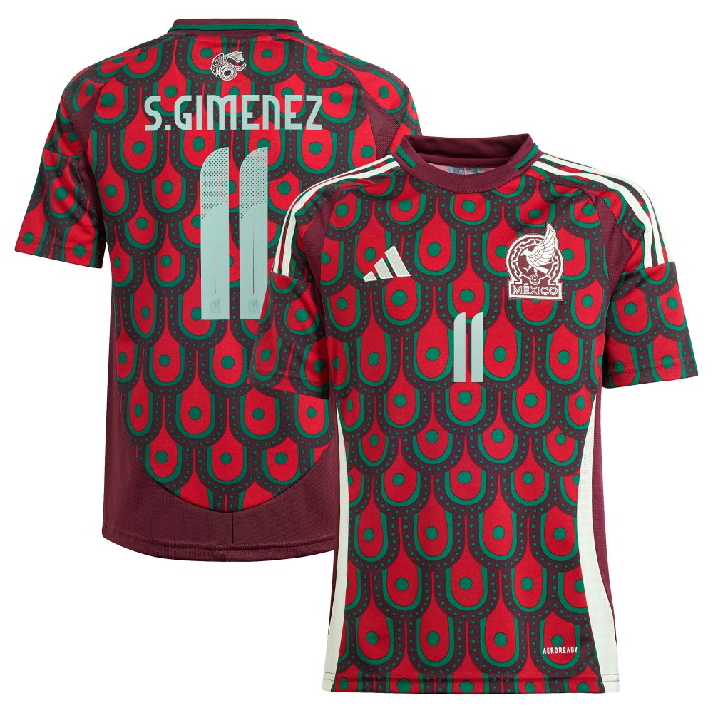 Santiago Giménez Mexico National Team Youth 2024 Home Replica Player Jersey Burgundy - Adidas