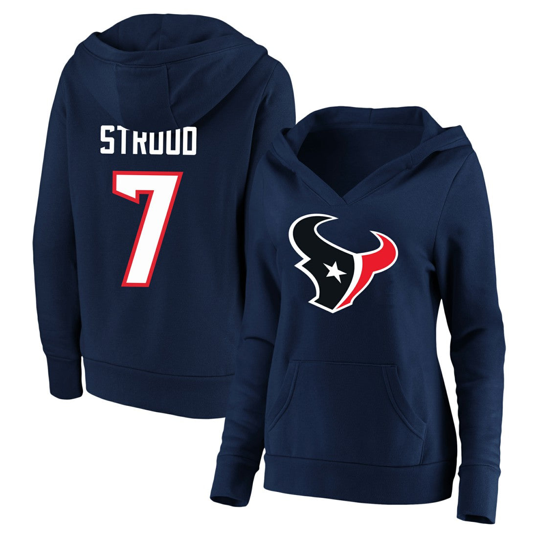 Houston Texans Fanatics C.J. Stroud  Women's Plus Size Player Name & Number V-Neck Pullover Hoodie