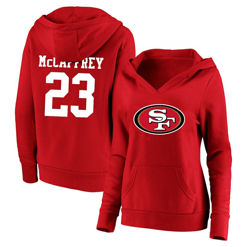 San Francisco 49ers Fanatics Christian McCaffrey  Women's Plus Size Player Name & Number V-Neck Pullover Hoodie