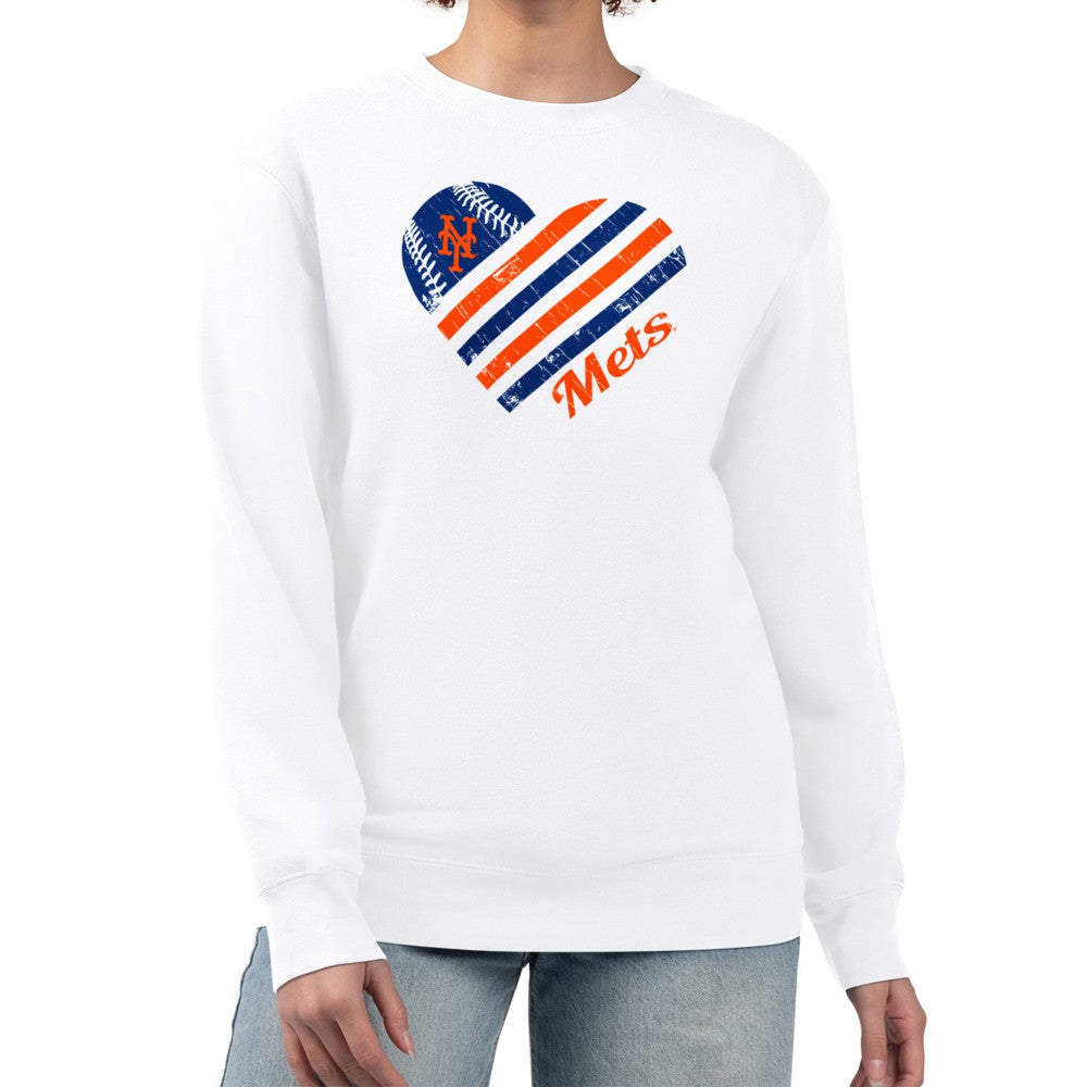 New York Mets G-III 4Her by Carl Banks Women's Heart Logo Fleece Pullover Sweatshirt | MLB Sale