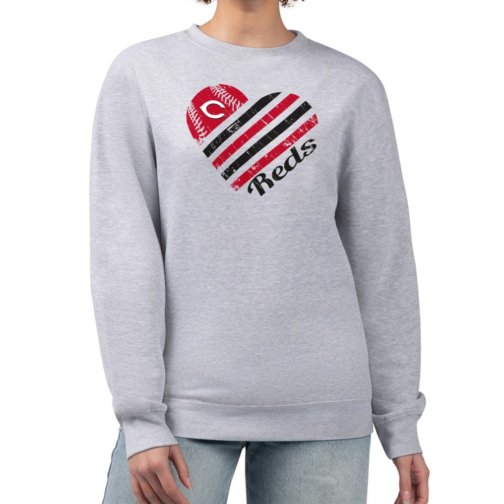 Cincinnati Reds G-III 4Her by Carl Banks Women's Heart Logo Fleece Pullover Sweatshirt | MLB New
