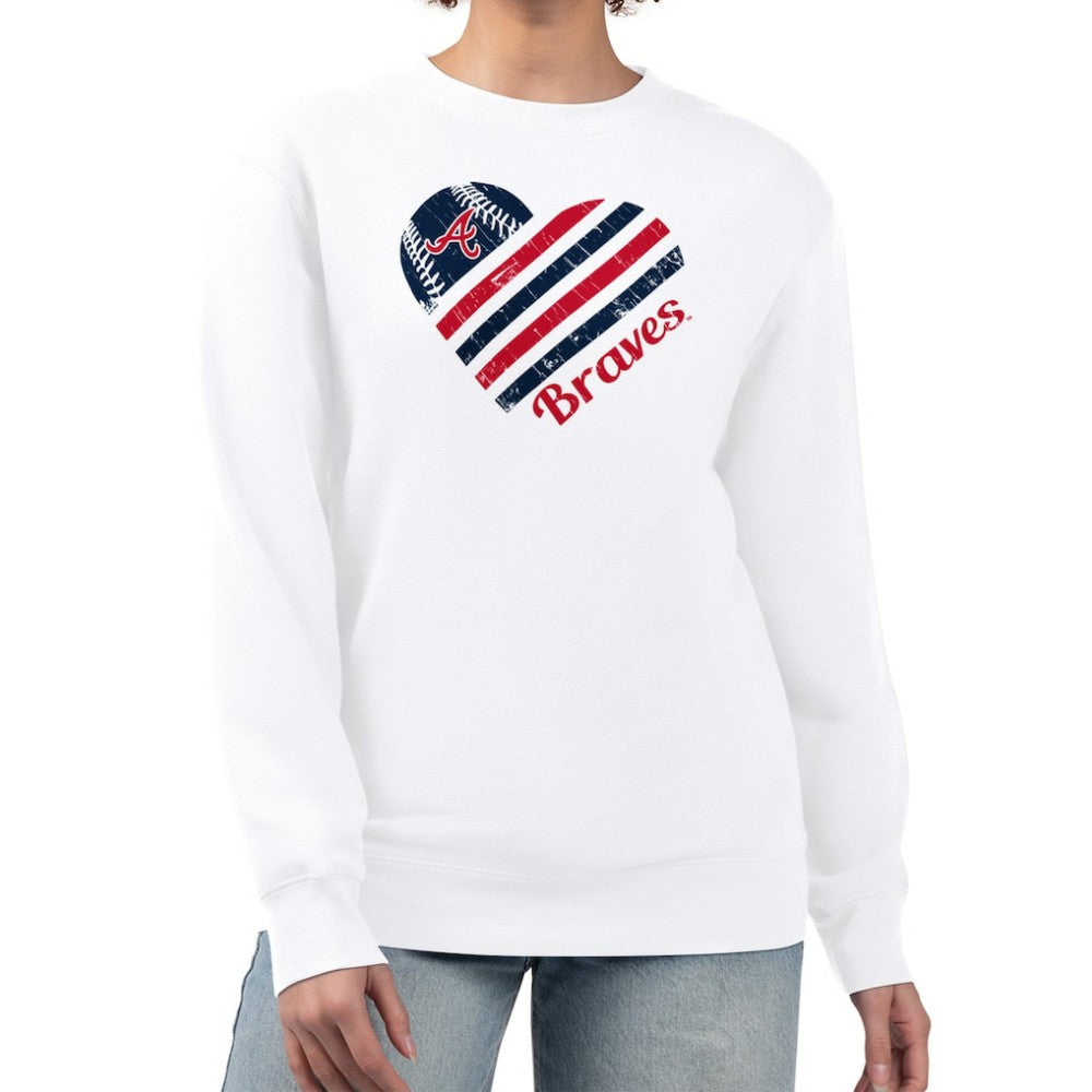 Atlanta Braves G-III 4Her by Carl Banks Women's Heart Logo Fleece Pullover Sweatshirt | MLB On Sale