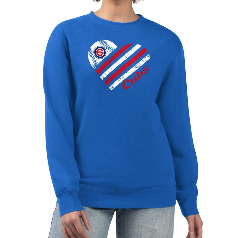 Chicago Cubs G-III 4Her by Carl Banks Women's Heart Logo Fleece Pullover Sweatshirt | MLB On Sale