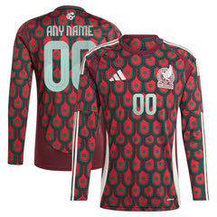 Mexico National Team 2024 Home Replica Custom Long Sleeve Jersey Burgundy - Adidas