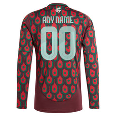 Mexico National Team 2024 Home Replica Custom Long Sleeve Jersey Burgundy - Adidas