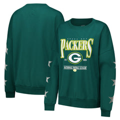 Green Bay Packers  Gameday Couture Women's Rhinestone Star Sleeve Settle the Score Oversized Pullover Sweatshirt