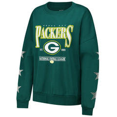 Green Bay Packers  Gameday Couture Women's Rhinestone Star Sleeve Settle the Score Oversized Pullover Sweatshirt