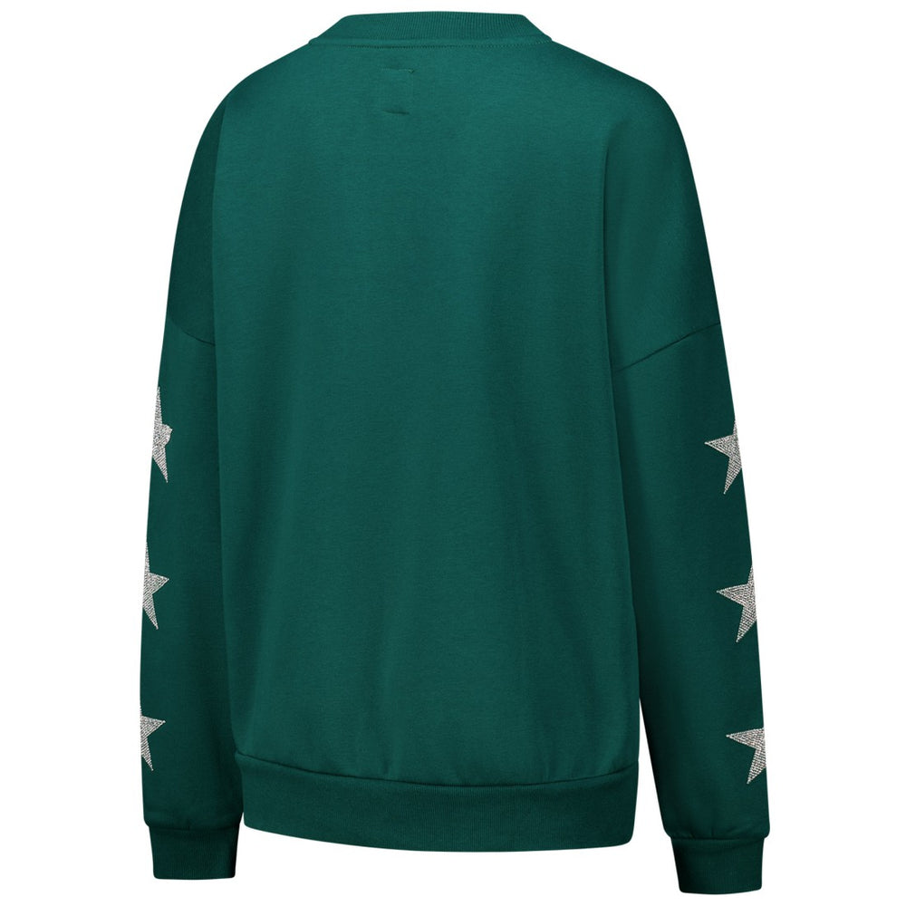 Green Bay Packers  Gameday Couture Women's Rhinestone Star Sleeve Settle the Score Oversized Pullover Sweatshirt