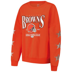 Cleveland Browns  Gameday Couture Women's Rhinestone Star Sleeve Settle the Score Oversized Pullover Sweatshirt