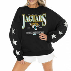 Jacksonville Jaguars  Gameday Couture Women's Rhinestone Star Sleeve Settle the Score Oversized Pullover Sweatshirt