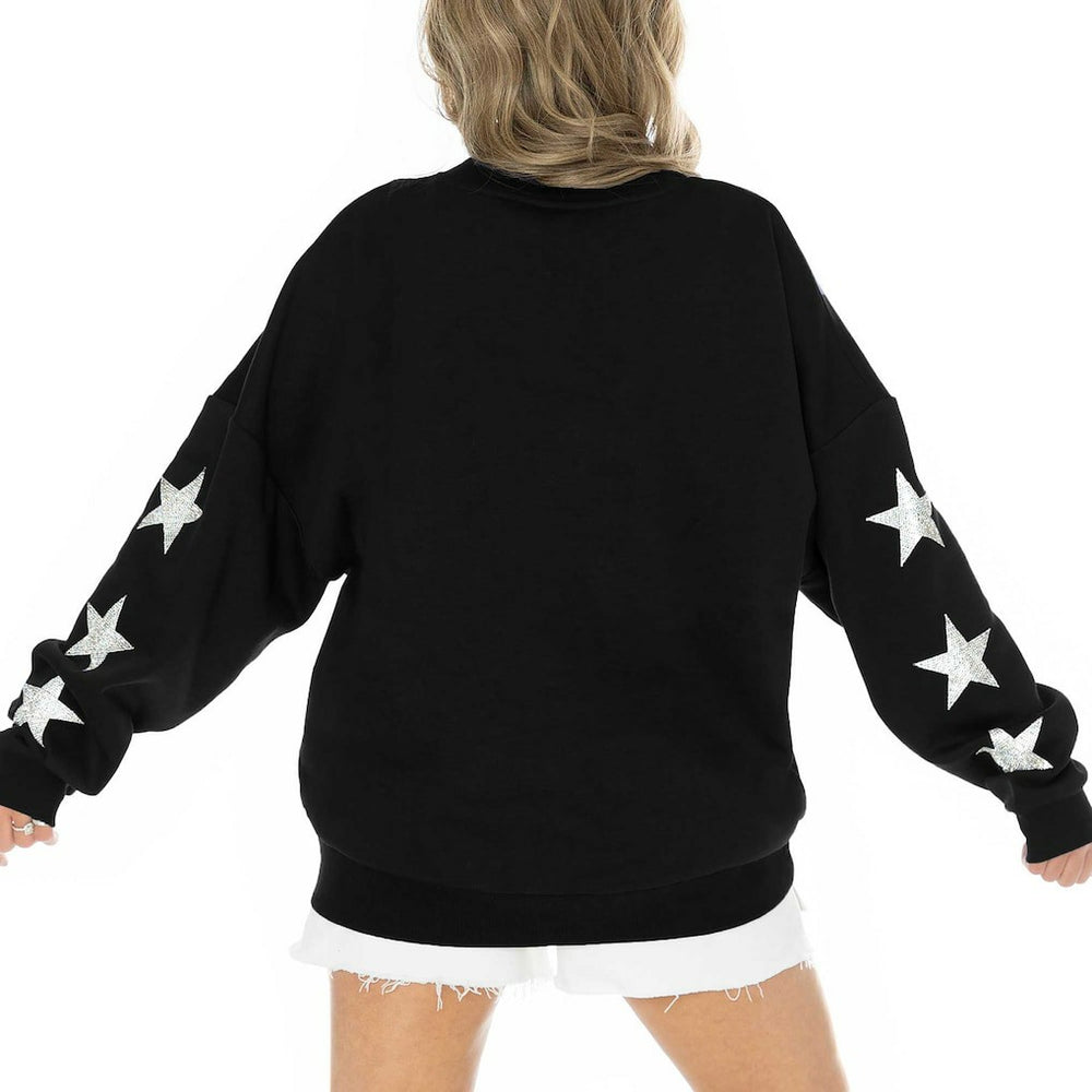 Jacksonville Jaguars  Gameday Couture Women's Rhinestone Star Sleeve Settle the Score Oversized Pullover Sweatshirt