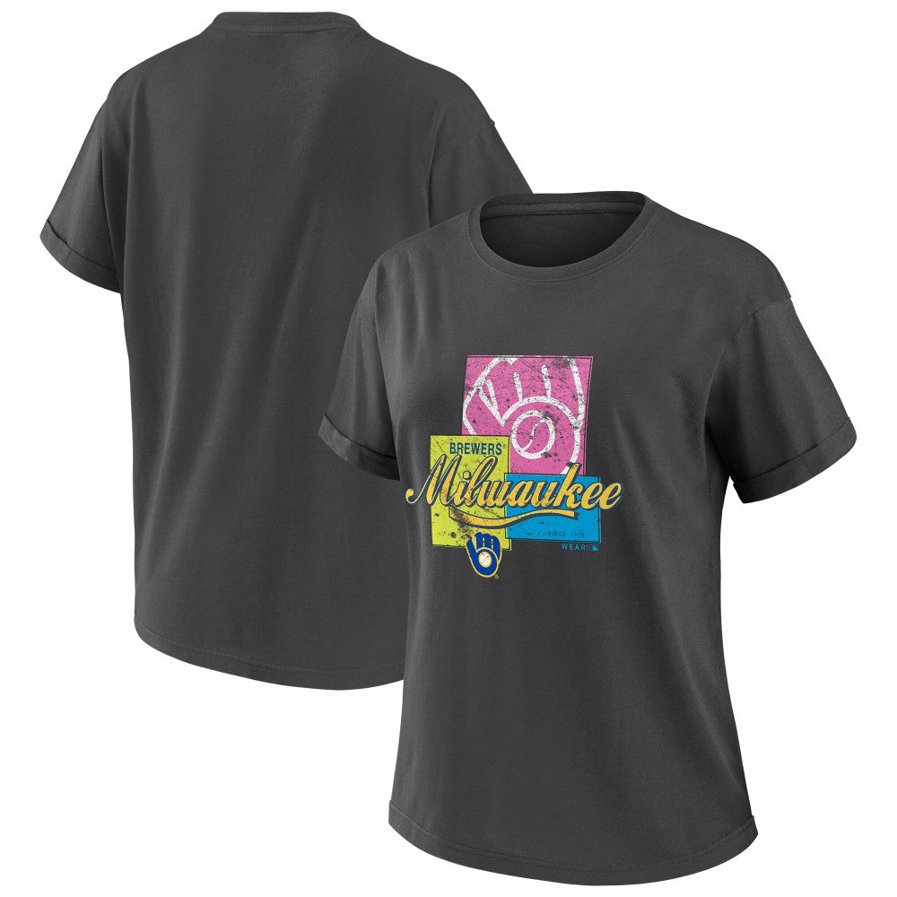 Milwaukee Brewers WEAR by Erin Andrews Women's Domestic Box Color Boyfriend T-Shirt | MLB Online