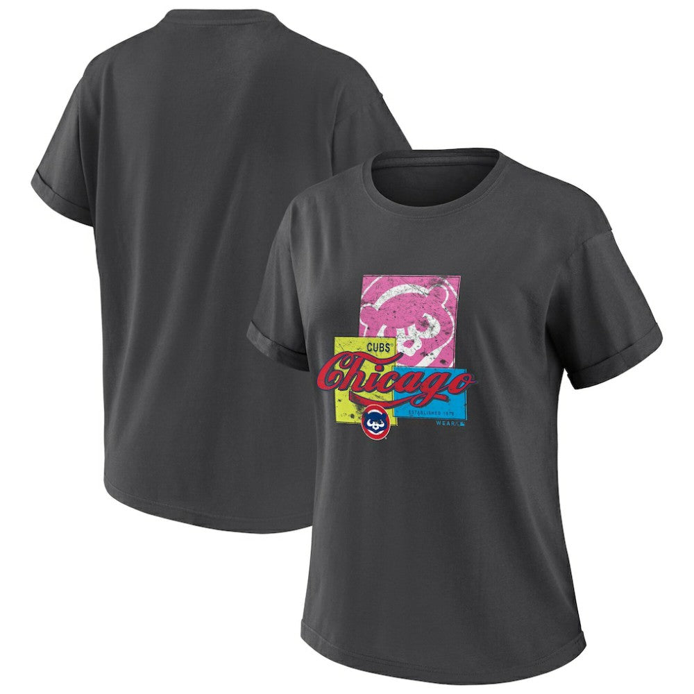 Chicago Cubs WEAR by Erin Andrews Women's Domestic Box Color Boyfriend T-Shirt | MLB On Sale