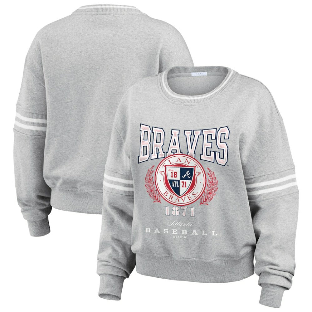 Atlanta Braves WEAR by Erin Andrews Women's Domestic Crest Pullover Sweatshirt | MLB Near me