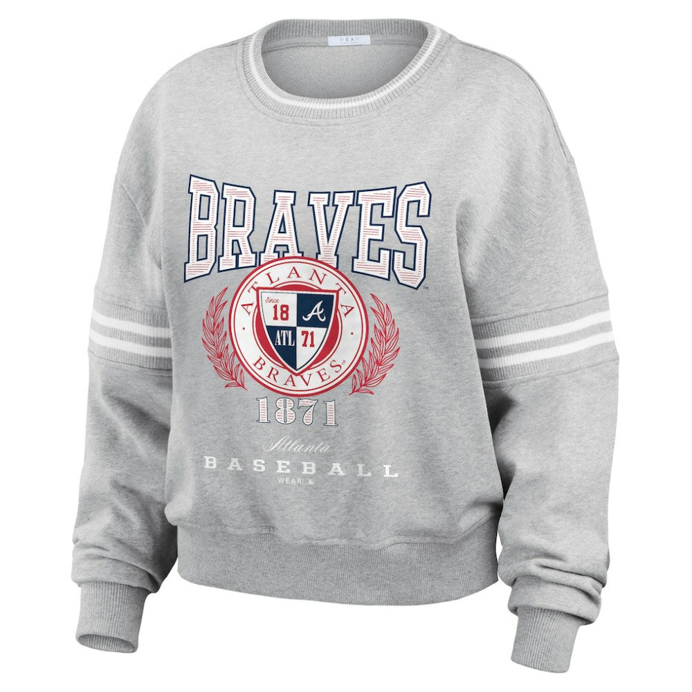 Atlanta Braves WEAR by Erin Andrews Women's Domestic Crest Pullover Sweatshirt | MLB Near me