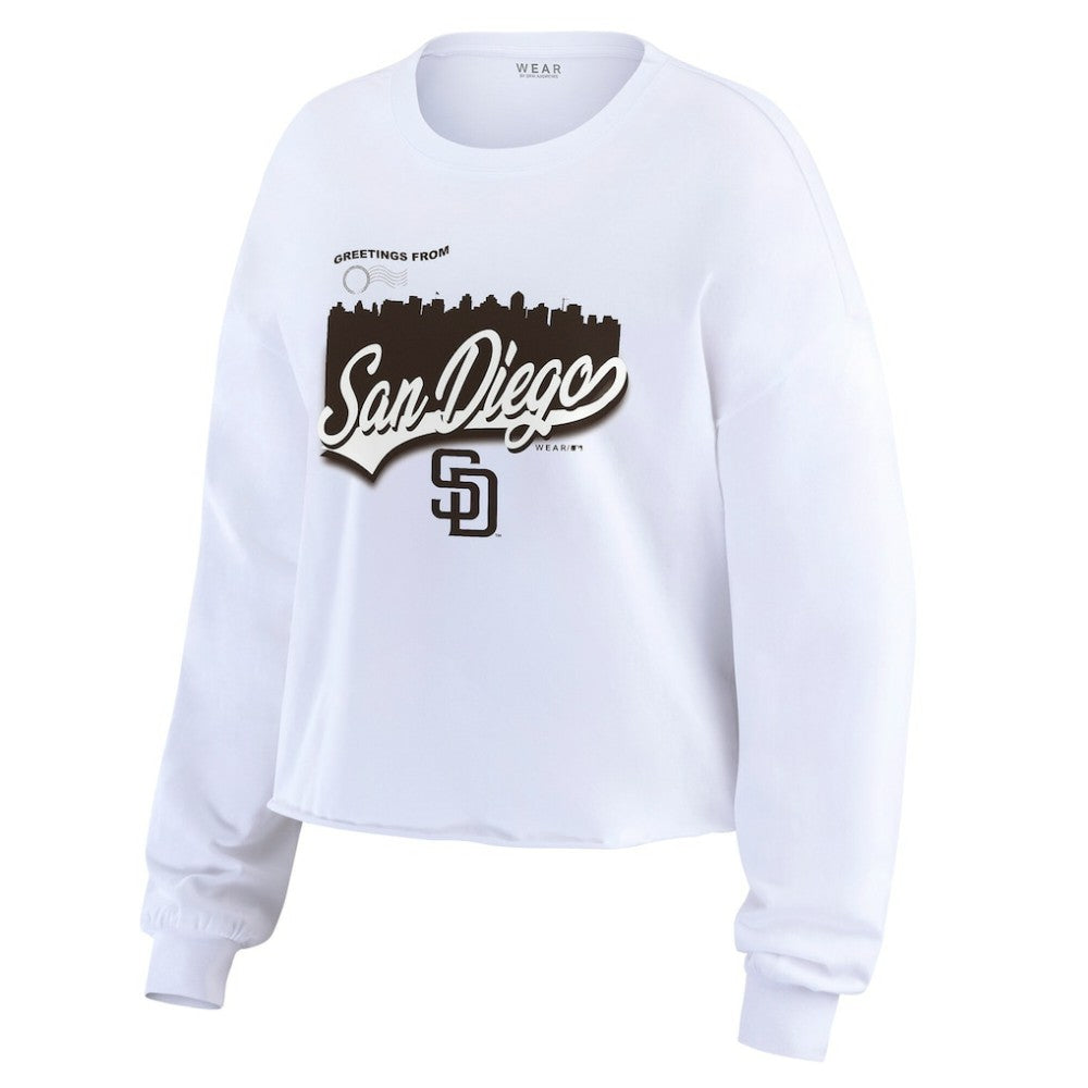 San Diego Padres WEAR by Erin Andrews Women's Domestic Postcard Long Sleeve T-Shirt | MLB On Sale