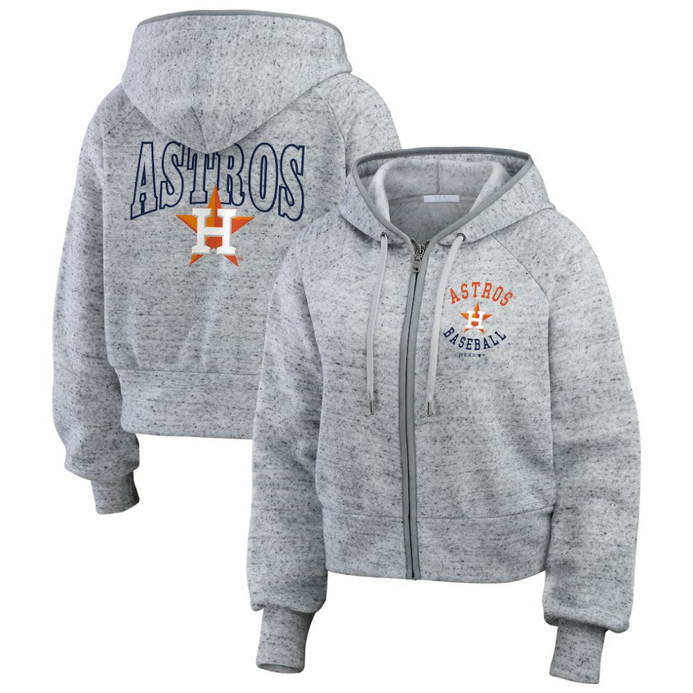 Houston Astros WEAR by Erin Andrews Women's Speckled Fleece Cropped Full-Zip Hoodie | MLB Discount