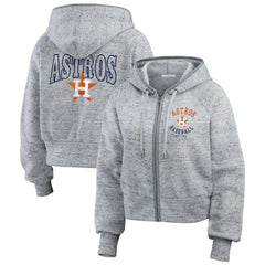 Houston Astros WEAR by Erin Andrews Women's Speckled Fleece Cropped Full-Zip Hoodie | MLB Discount