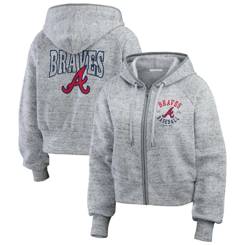 Atlanta Braves WEAR by Erin Andrews Women's Speckled Fleece Cropped Full-Zip Hoodie | MLB New