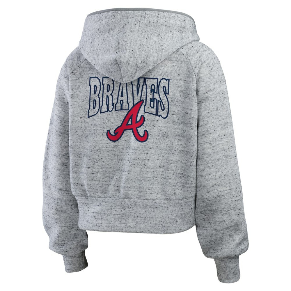 Atlanta Braves WEAR by Erin Andrews Women's Speckled Fleece Cropped Full-Zip Hoodie | MLB New