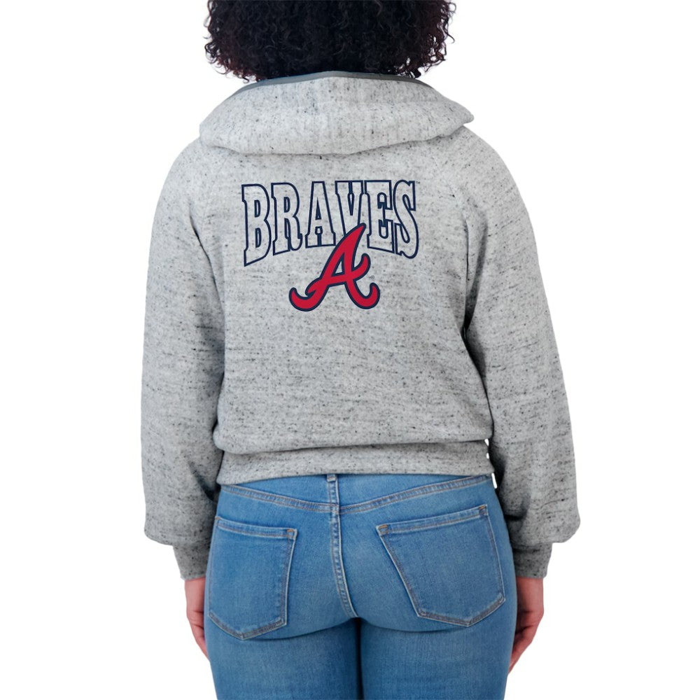Atlanta Braves WEAR by Erin Andrews Women's Speckled Fleece Cropped Full-Zip Hoodie | MLB New