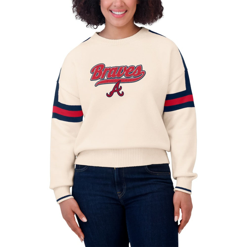 Atlanta Braves WEAR by Erin Andrews Women's Stripe Pullover Sweater | MLB Near me