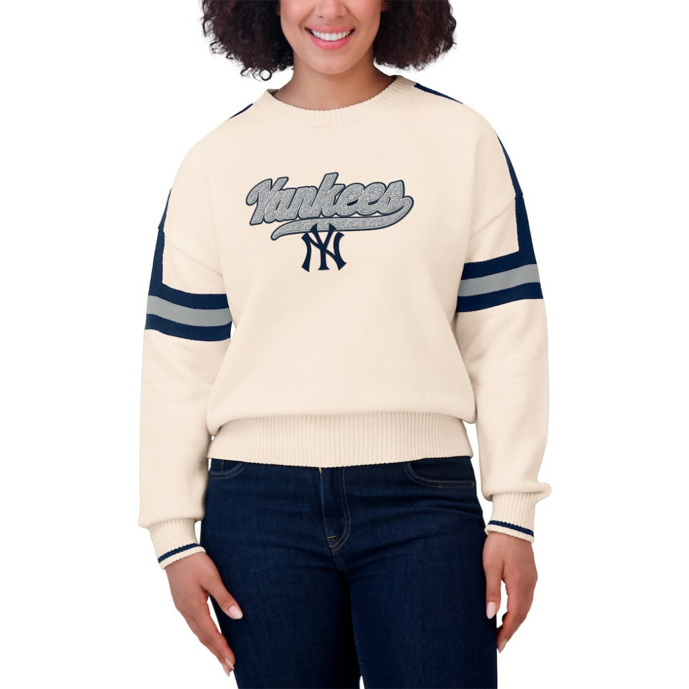 New York Yankees WEAR by Erin Andrews Women's Stripe Pullover Sweater | MLB On Sale