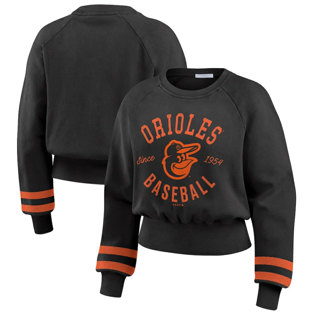Baltimore Orioles WEAR by Erin Andrews Women's Vintage Washed Cropped Pullover Sweatshirt | MLB US