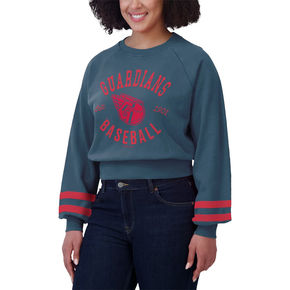 Cleveland Guardians WEAR by Erin Andrews Women's Vintage Washed Cropped Pullover Sweatshirt | MLB Near me