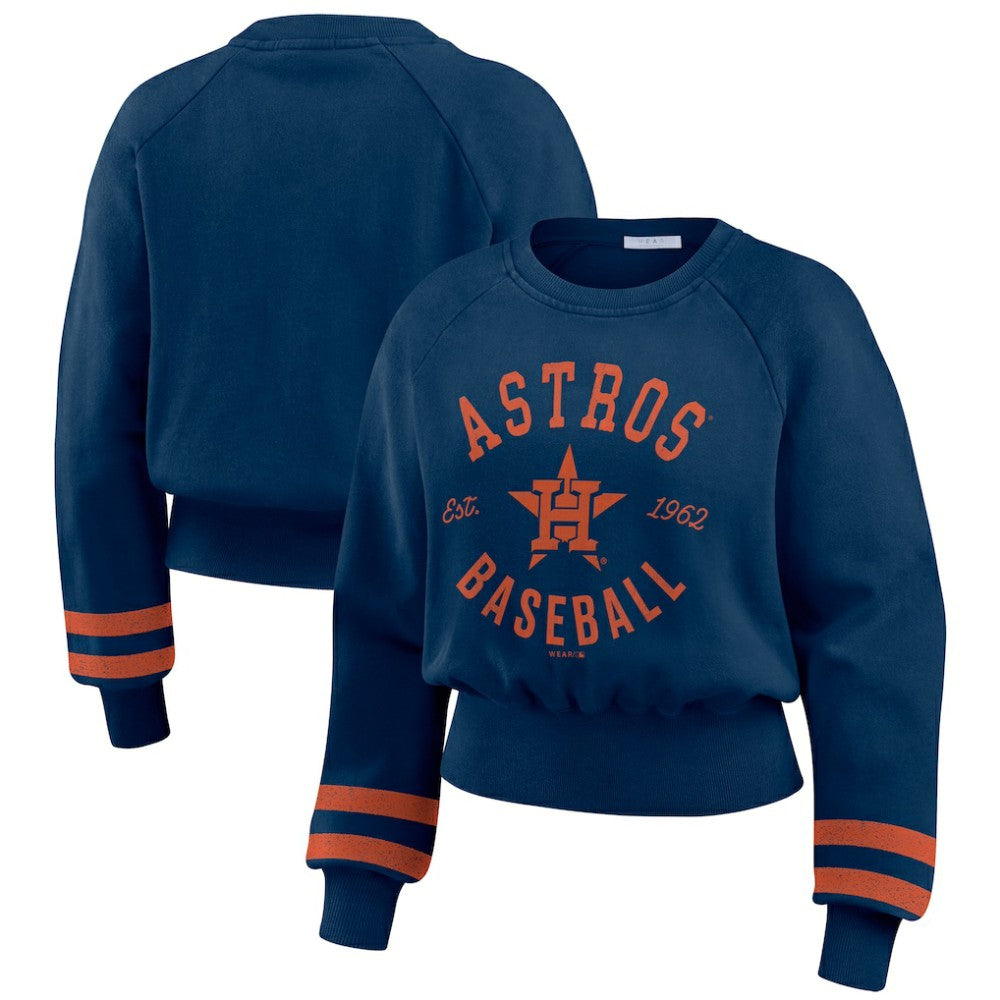 Houston Astros WEAR by Erin Andrews Women's Vintage Washed Cropped Pullover Sweatshirt | MLB Shop
