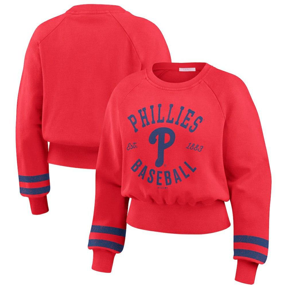 Philadelphia Phillies WEAR by Erin Andrews Women's Vintage Washed Cropped Pullover Sweatshirt | MLB For sale