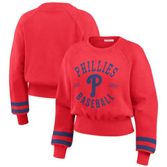 Philadelphia Phillies WEAR by Erin Andrews Women's Vintage Washed Cropped Pullover Sweatshirt | MLB For sale