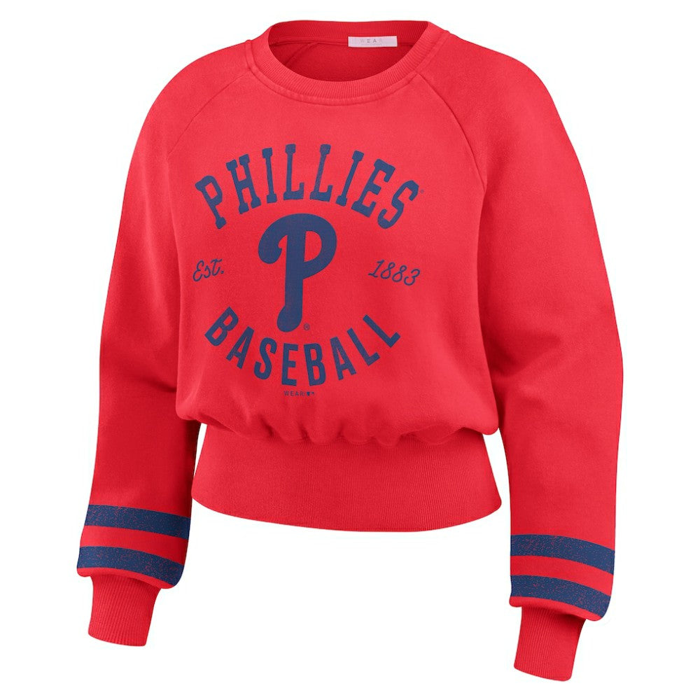 Philadelphia Phillies WEAR by Erin Andrews Women's Vintage Washed Cropped Pullover Sweatshirt | MLB For sale