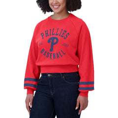Philadelphia Phillies WEAR by Erin Andrews Women's Vintage Washed Cropped Pullover Sweatshirt | MLB For sale