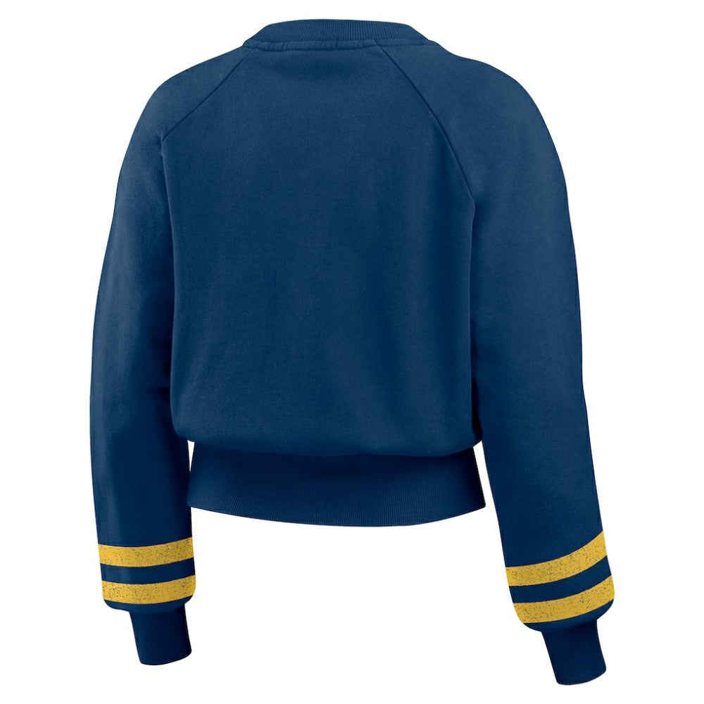 Milwaukee Brewers WEAR by Erin Andrews Women's Vintage Washed Cropped Pullover Sweatshirt | MLB For sale