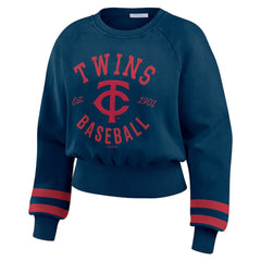 Minnesota Twins WEAR by Erin Andrews Women's Vintage Washed Cropped Pullover Sweatshirt | MLB On Sale
