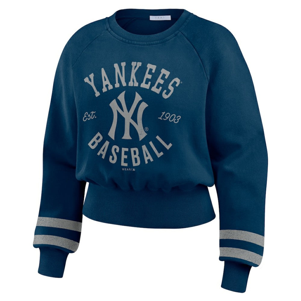 New York Yankees WEAR by Erin Andrews Women's Vintage Washed Cropped Pullover Sweatshirt | MLB For sale