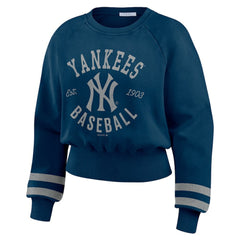 New York Yankees WEAR by Erin Andrews Women's Vintage Washed Cropped Pullover Sweatshirt | MLB For sale