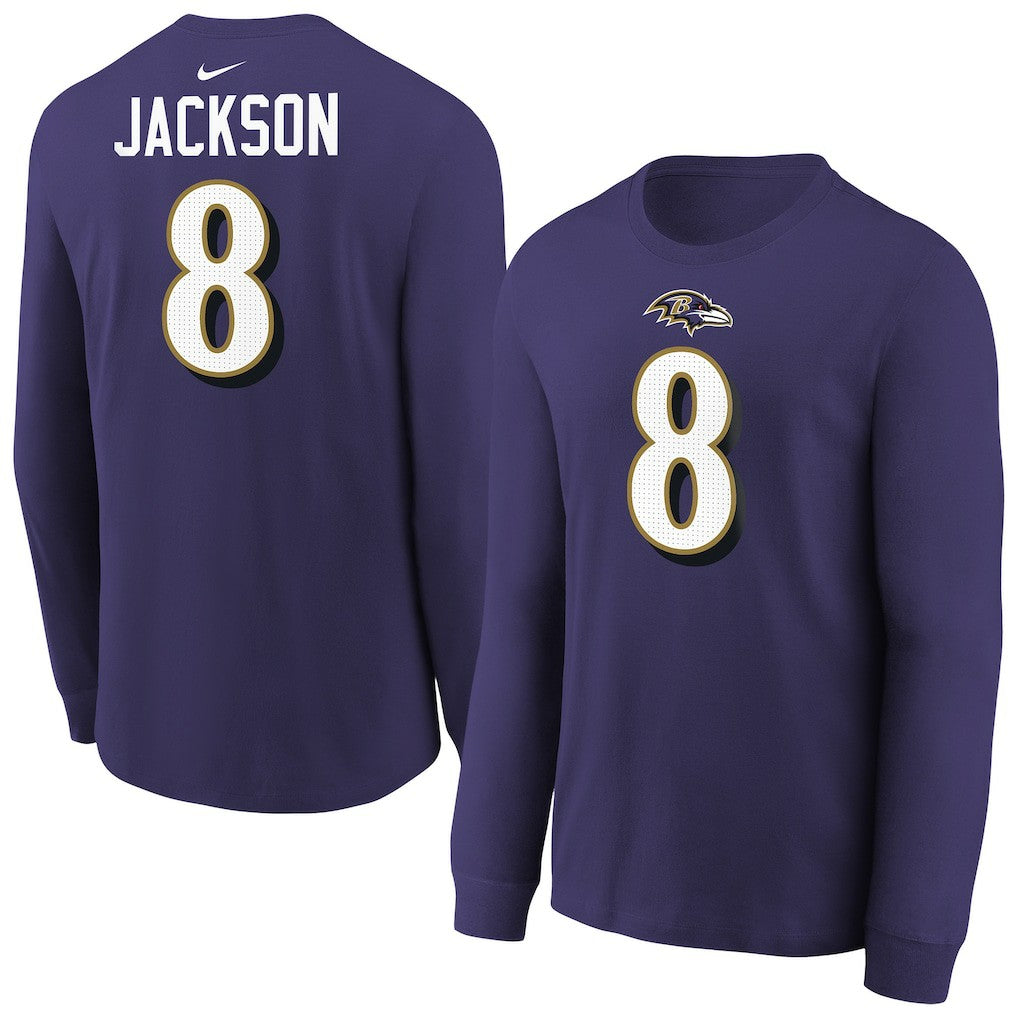 Baltimore Ravens Nike Lamar Jackson  Youth Player Name & Number Long Sleeve T-Shirt