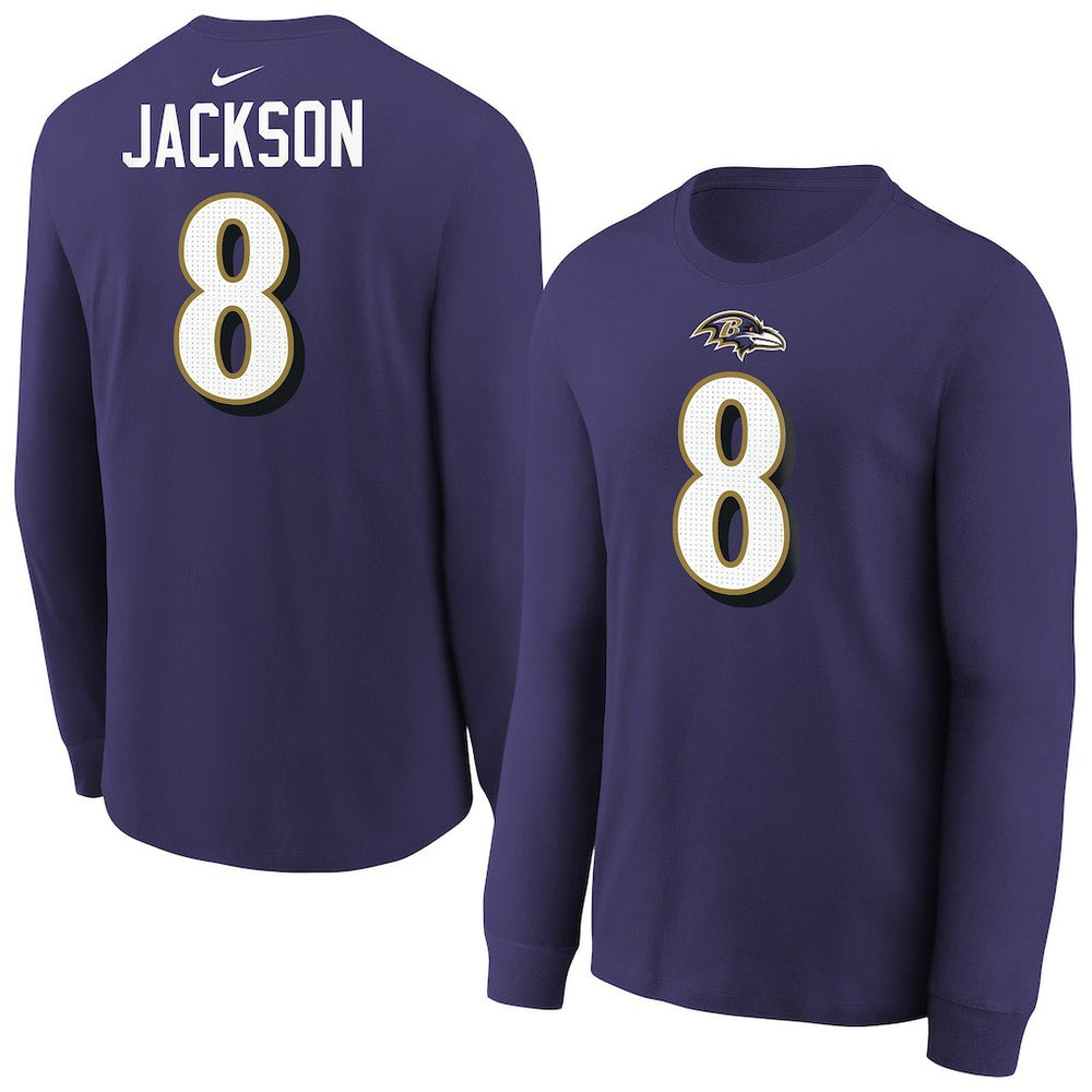 Baltimore Ravens Nike Lamar Jackson  Youth Player Name & Number Long Sleeve T-Shirt
