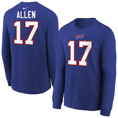 Buffalo Bills Nike Josh Allen  Youth Player Name & Number Long Sleeve T-Shirt
