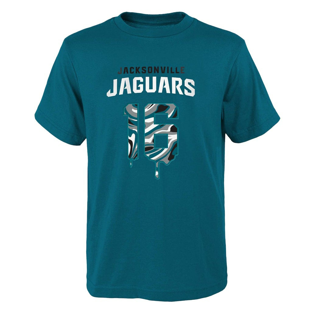 Jacksonville Jaguars  Trevor Lawrence  Youth Mainliner Drip Player Name & Number T-Shirt