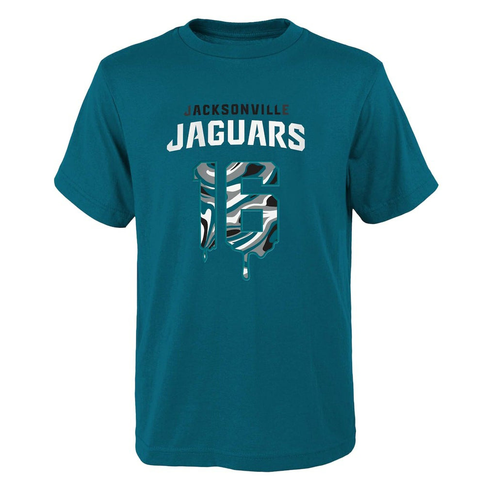 Jacksonville Jaguars  Trevor Lawrence  Youth Mainliner Drip Player Name & Number T-Shirt