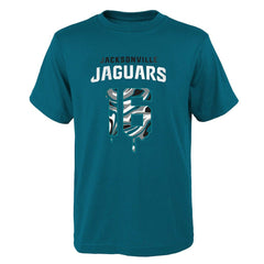 Jacksonville Jaguars  Trevor Lawrence  Youth Mainliner Drip Player Name & Number T-Shirt