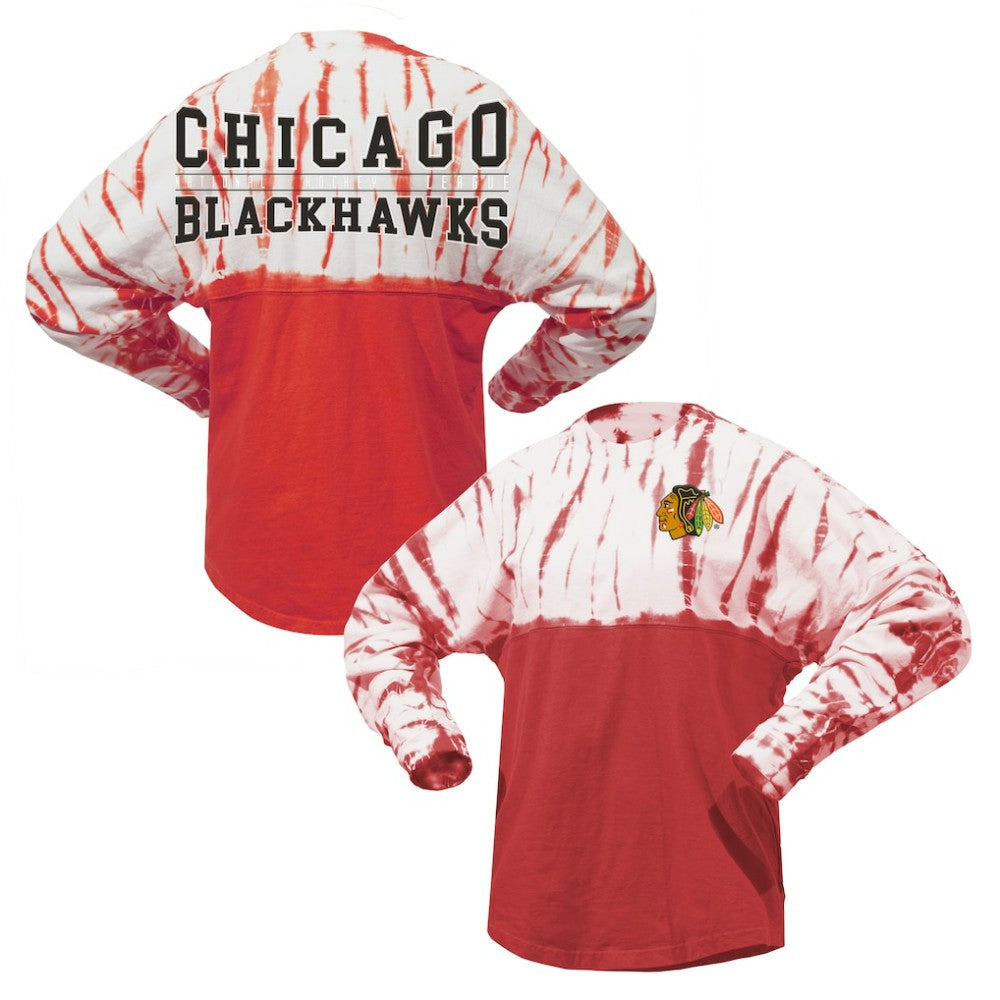Chicago Blackhawks Spirit Jersey Unisex Crystal Half Dye Long Sleeve T-Shirt Outlet