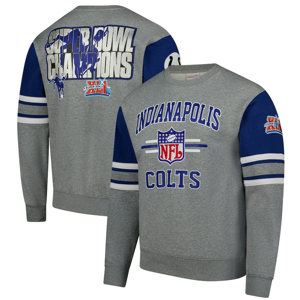 Indianapolis Colts Mitchell & Ness All Over 4.0 Vintage Logo Pullover Sweatshirt