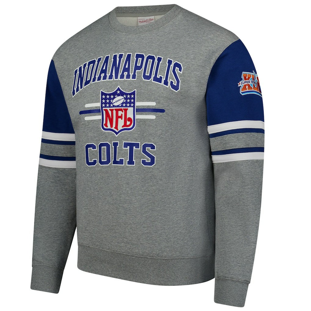 Indianapolis Colts Mitchell & Ness All Over 4.0 Vintage Logo Pullover Sweatshirt