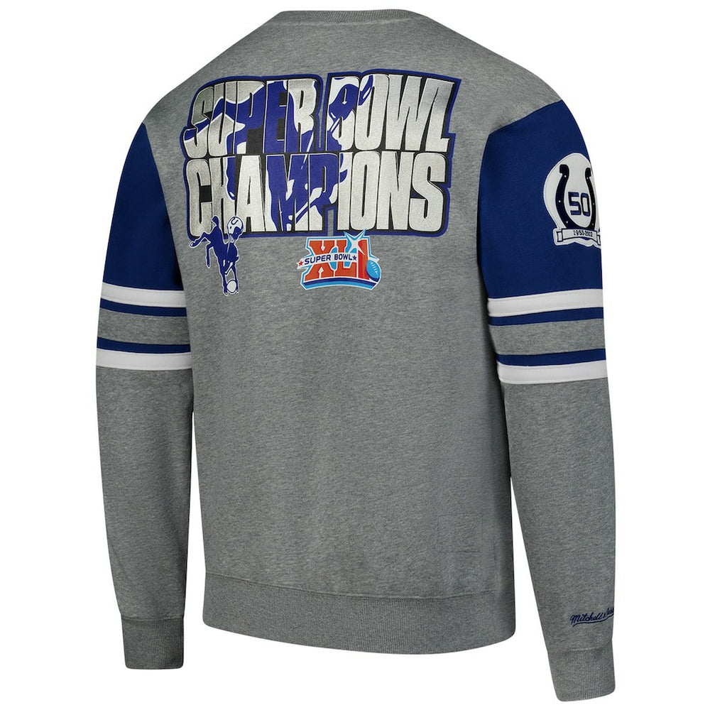 Indianapolis Colts Mitchell & Ness All Over 4.0 Vintage Logo Pullover Sweatshirt
