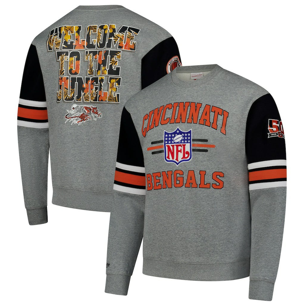 Cincinnati Bengals Mitchell & Ness All Over 4.0 Vintage Logo Pullover Sweatshirt