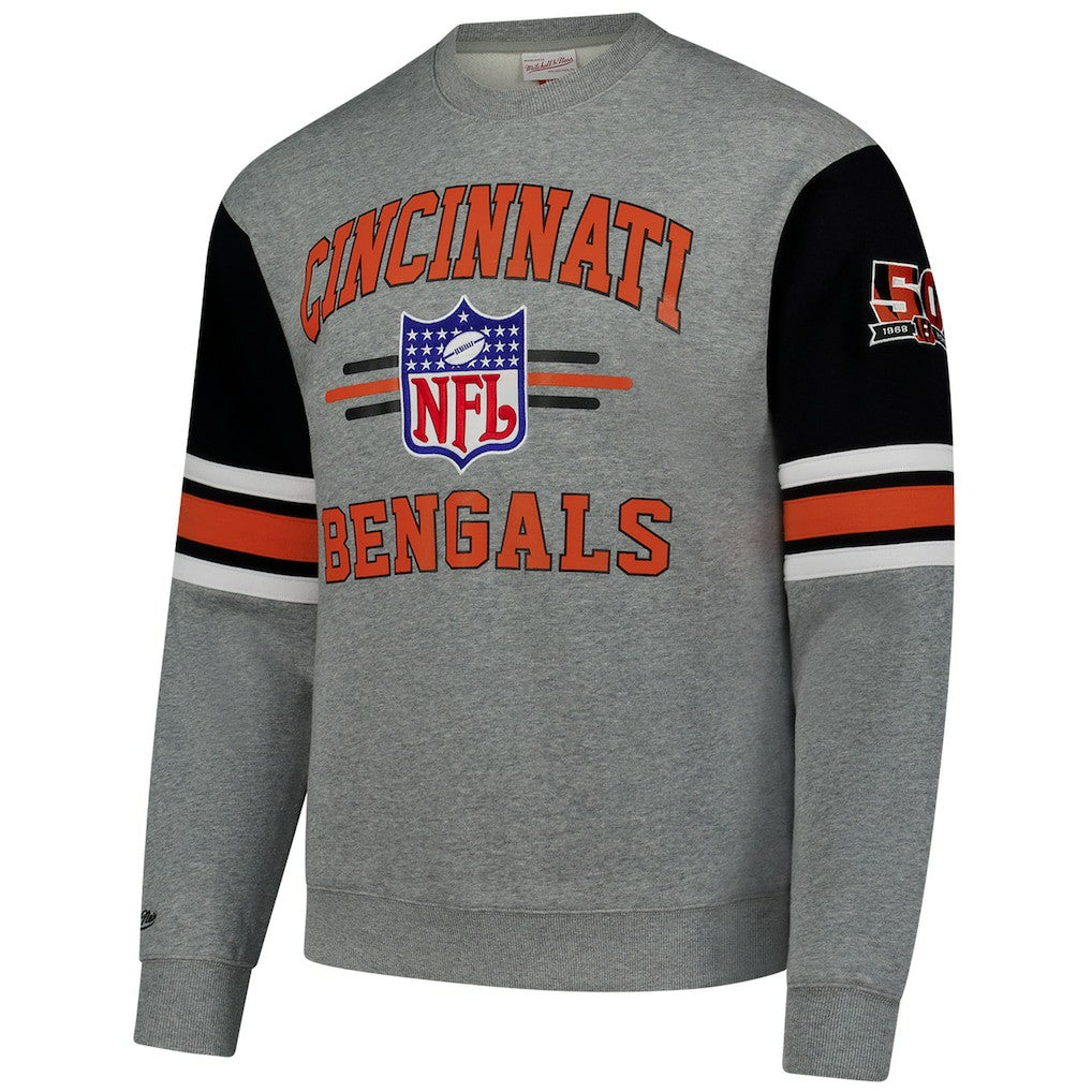 Cincinnati Bengals Mitchell & Ness All Over 4.0 Vintage Logo Pullover Sweatshirt